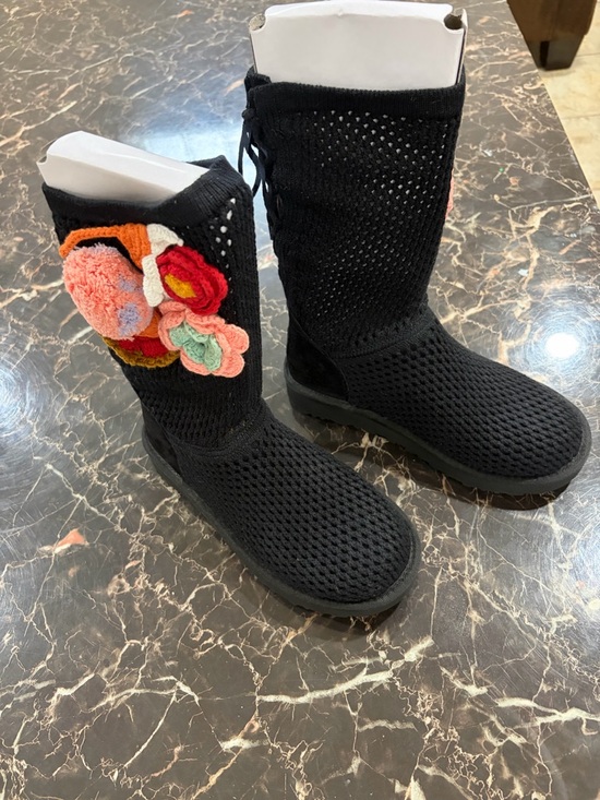 UGG Shoes - UGG Black Knit Mid-Calf Boots with Multicolor Floral Applique. Limited edition
